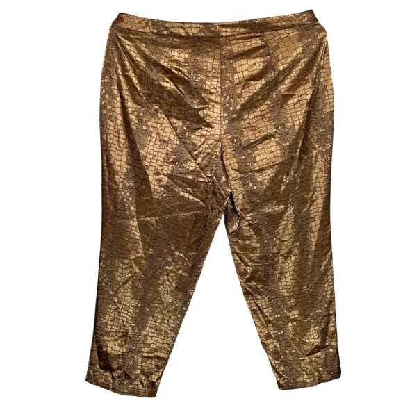 Venezia Metallic Gold Crocodile-Patterned Straight-Leg Cropped Pants 18 - Picture 3 of 8